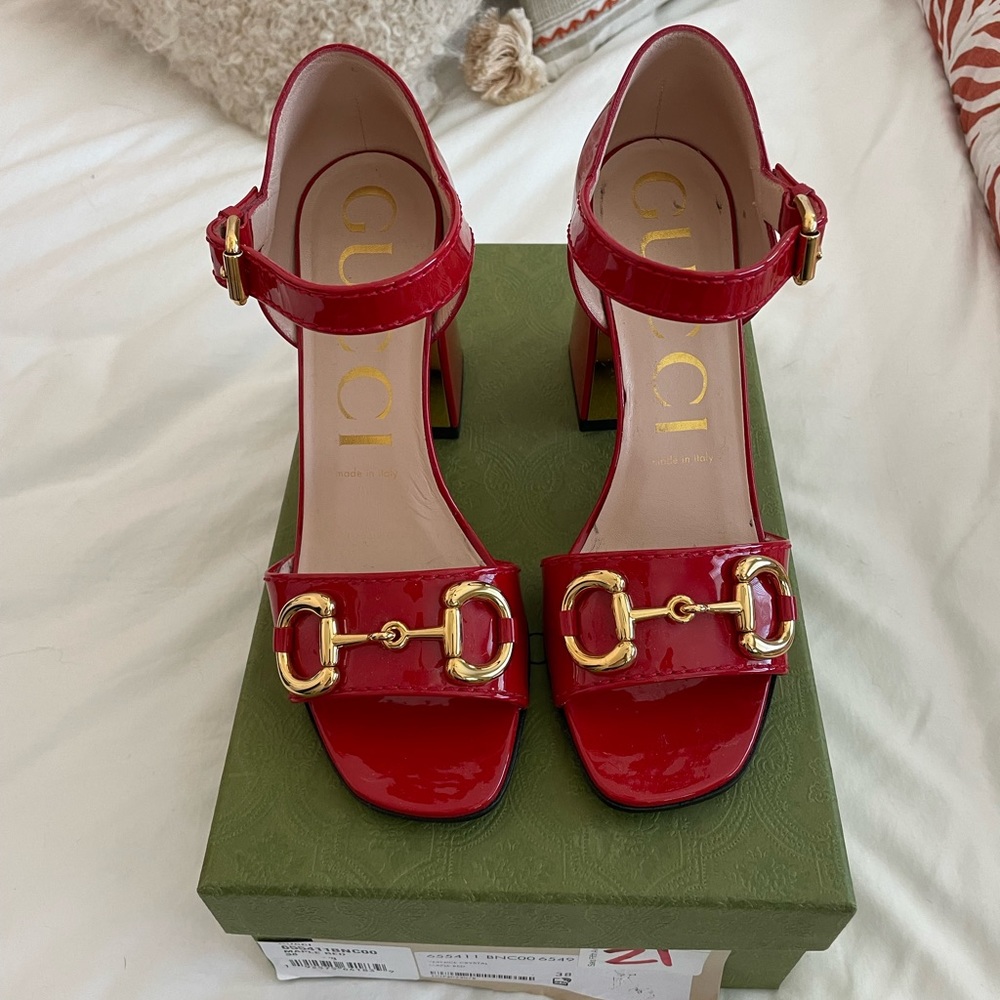 Gucci Patent Leather Horsebit Sandals